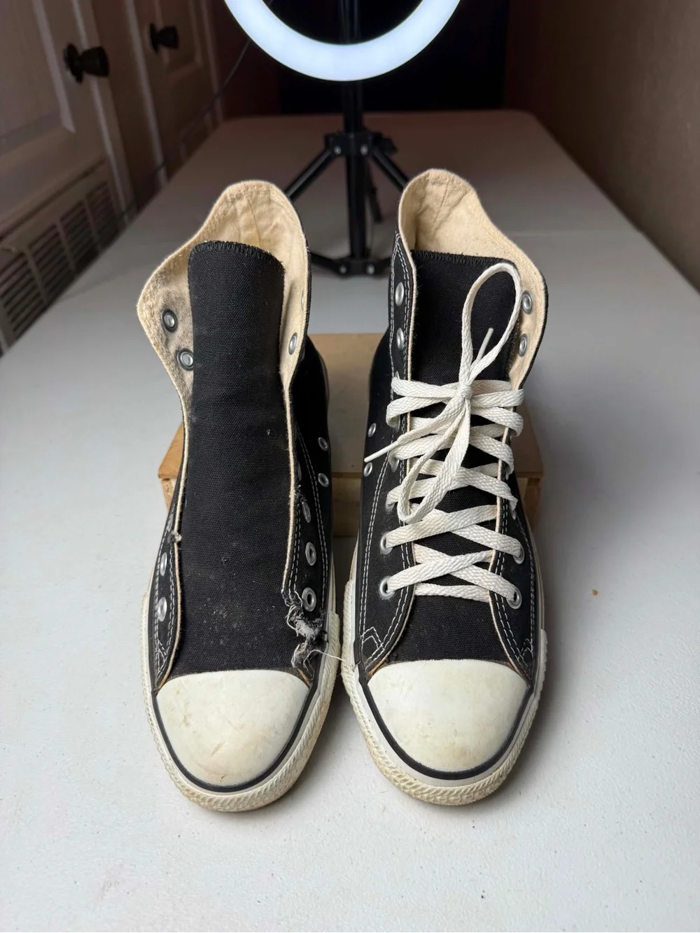 Vintage 90s Converse All Star Hi Top Sneakers Shoes Black USA Made Sz 9 Men beat - Picture 5 of 8